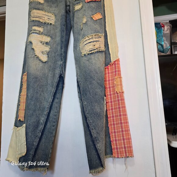 Oli & Hali Patchwork wideleg Jeans - Blue & Pink Statement Denim - Picture 5 of 9